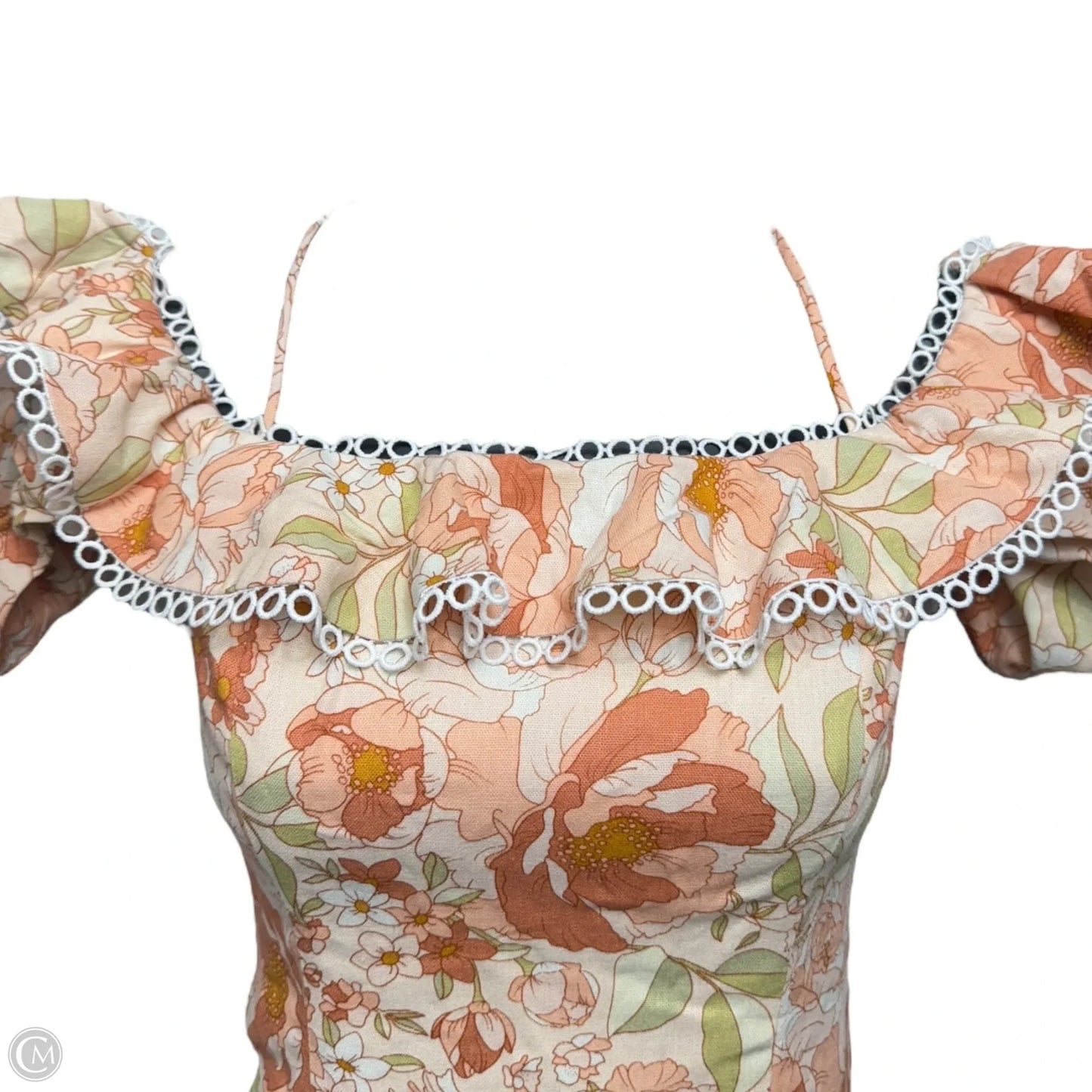 Caitlyn Halter Linen Blend Off Shoulder Ruffle Dress Casual Short By Bardot In Floral Print, Size: Xs