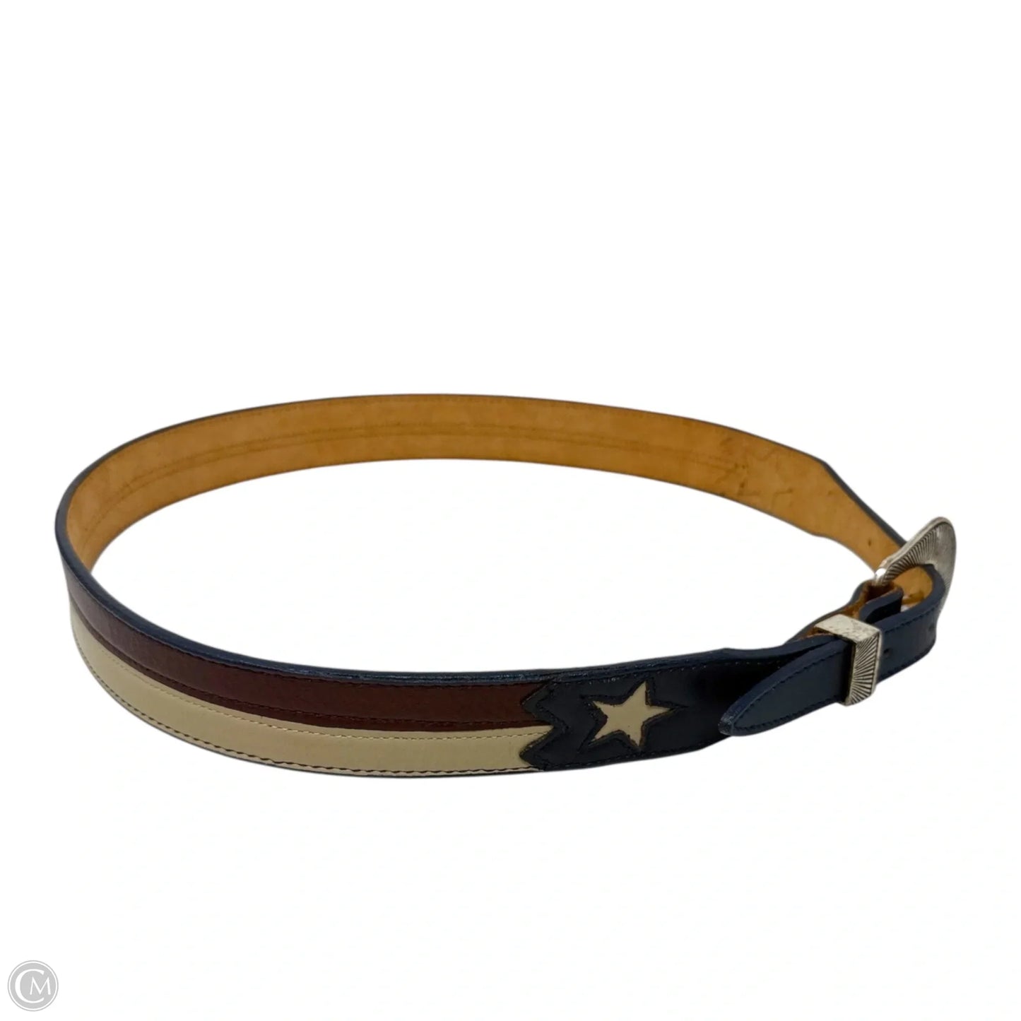 Red White Blue Texas Flag Leather Belt  Silver Buckle Belt Leather By Nocona Belt Co.