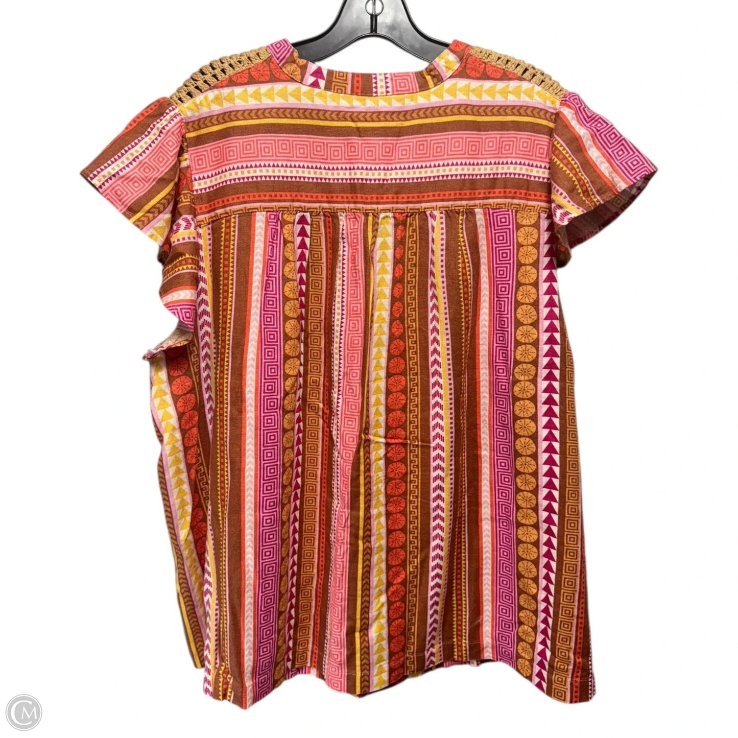 Linen Blend Top Short Sleeve By Studio Park In Multi-colored, Size: 2x