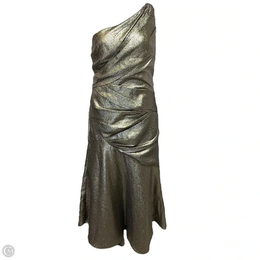 Liquid Silver Goddess Gown By Carmen Marc Valvo In Gold, Size: 12