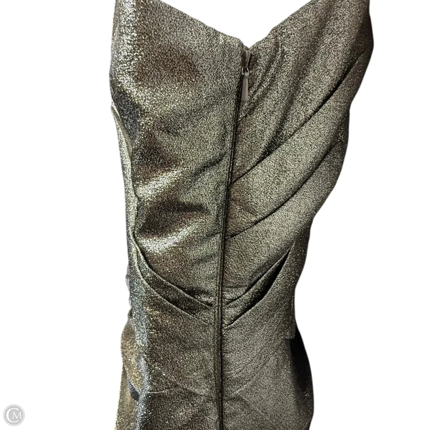 Liquid Silver Goddess Gown By Carmen Marc Valvo In Gold, Size: 12