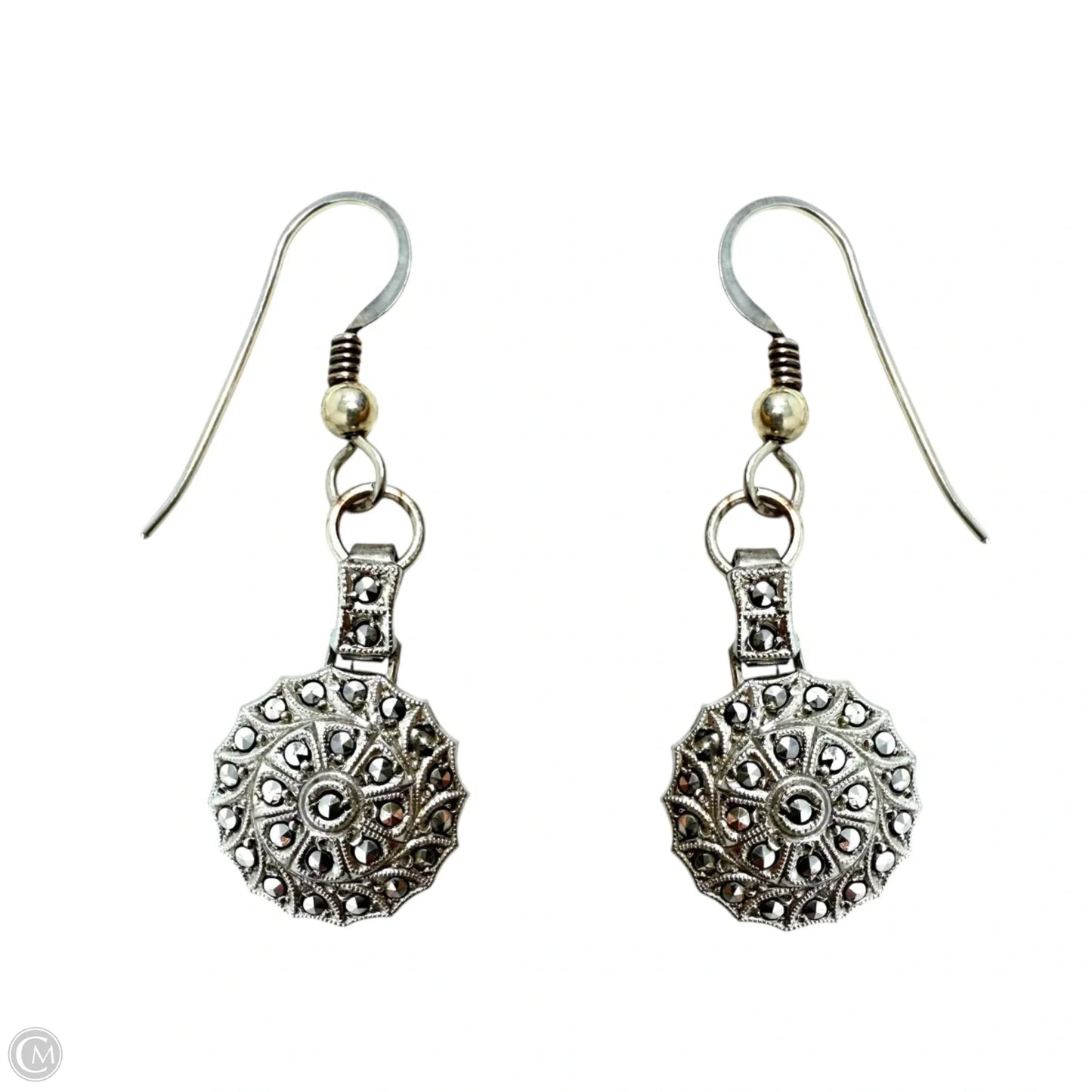 Silver Tone Medallion Dangle Earrings