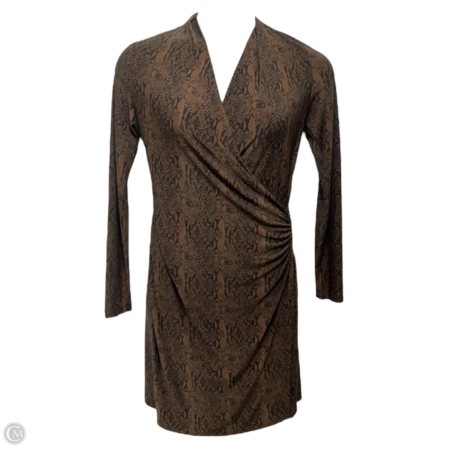 Long-Sleeve Side Draped Dress By Norma Kamali In Snakeskin Print, Size: M