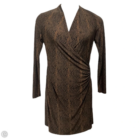 Long-Sleeve Side Draped Dress By Norma Kamali In Snakeskin Print, Size: M