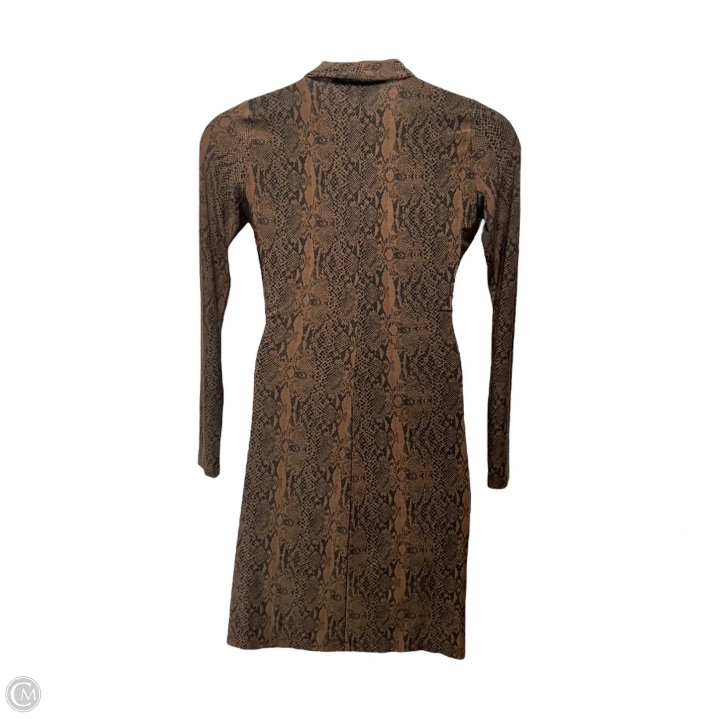 Long-Sleeve Side Draped Dress By Norma Kamali In Snakeskin Print, Size: M