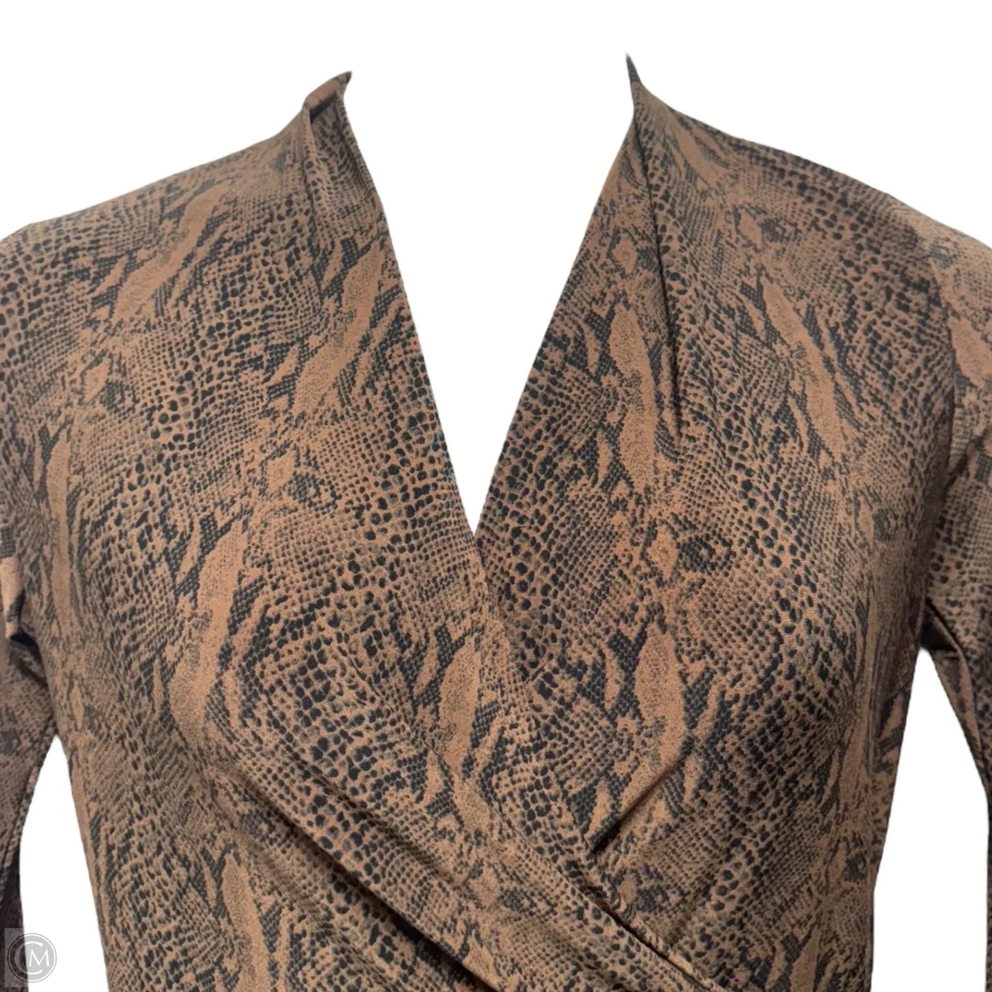 Long-Sleeve Side Draped Dress By Norma Kamali In Snakeskin Print, Size: M