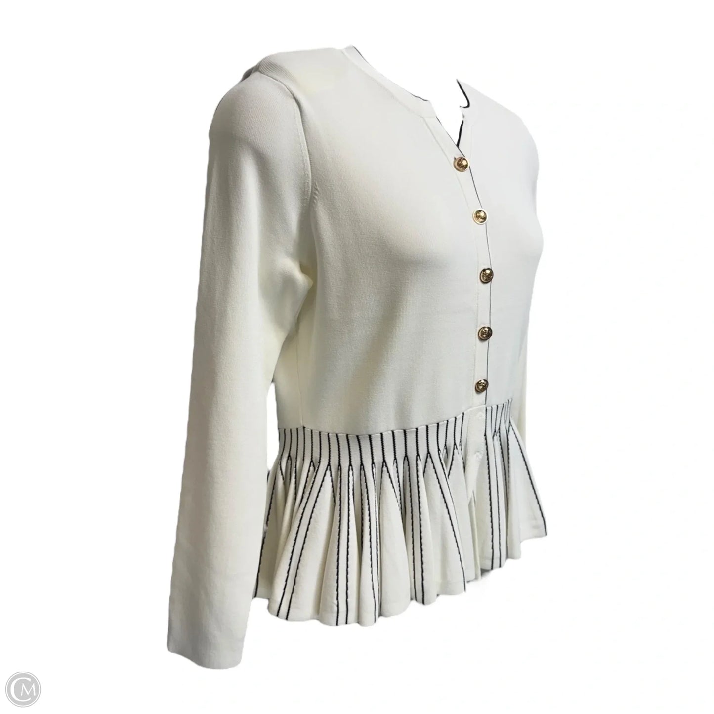 Viscose Blend Knit Peplum Jacket By Karen Millen In Black & White, Size: L