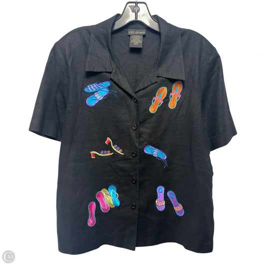 Linen Blend Top Short Sleeve By Citi Dress In Black, Size: 14