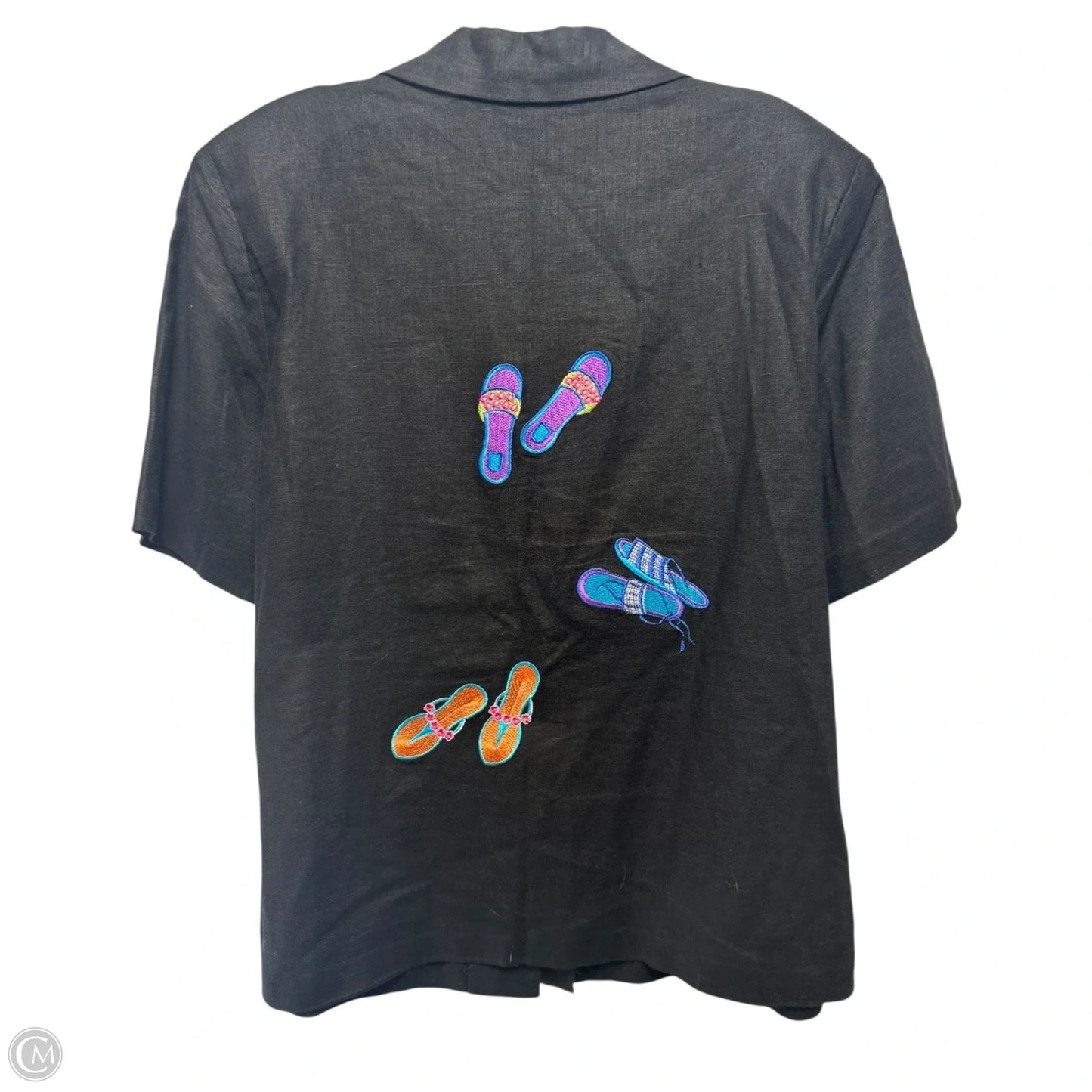 Linen Blend Top Short Sleeve By Citi Dress In Black, Size: 14