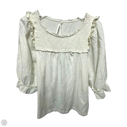 Keri Smocked Top Long Sleeve By Anthropologie In Cream, Size: 1X