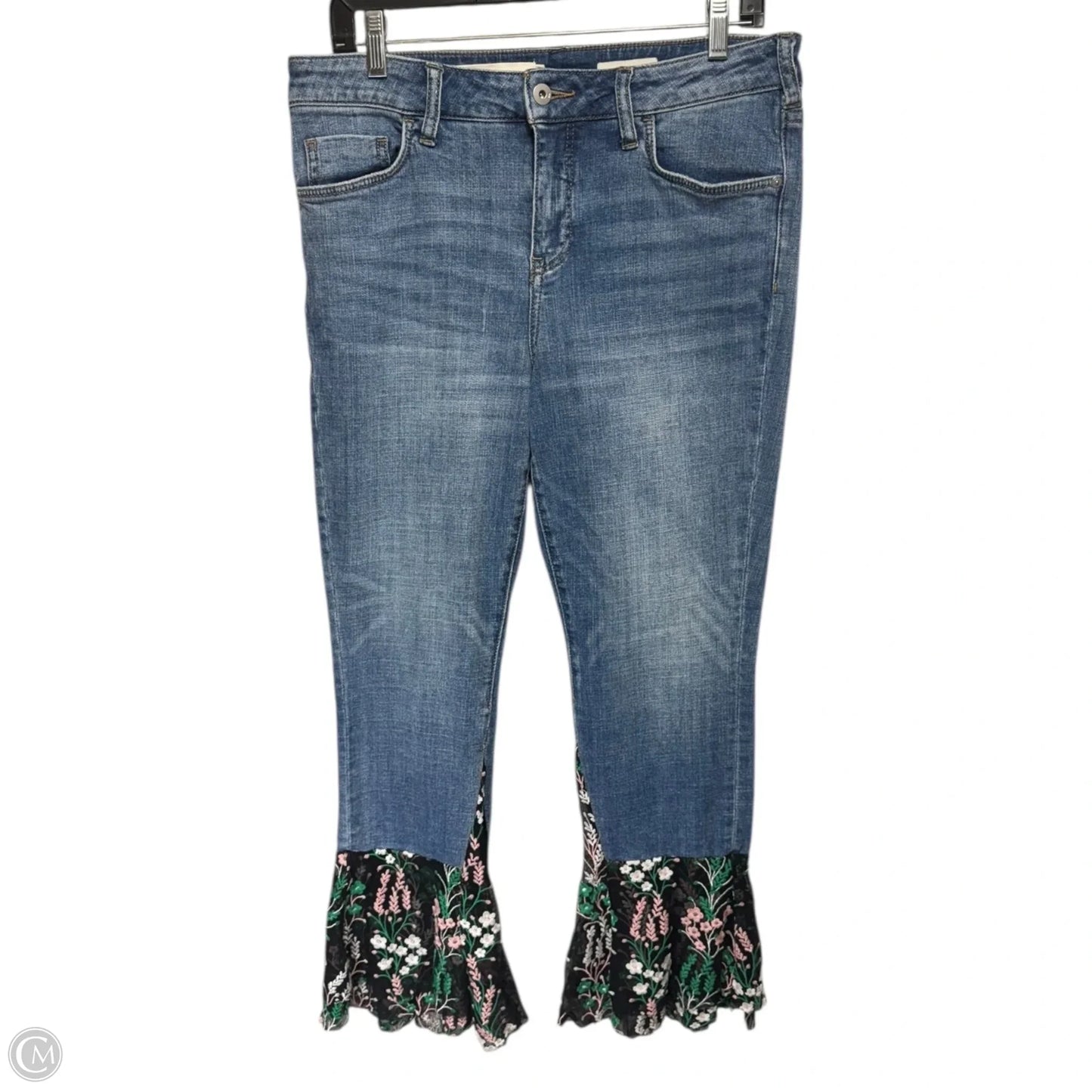 Mid-Rise Slim Boyfriend Jeans with Floral Embroidery Mesh Flare By Pilcro and the Letterpress In Multi-colored, Size: 8/29
