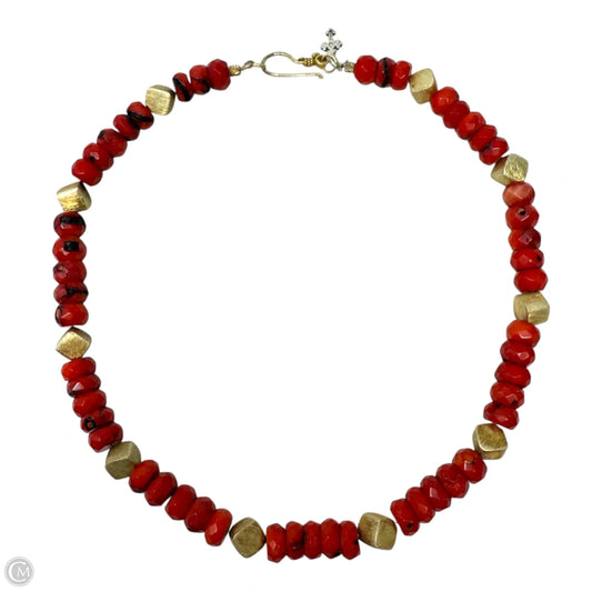 Faceted Red Coral & Brushed Vermeil Box Beaded Collar Necklace
