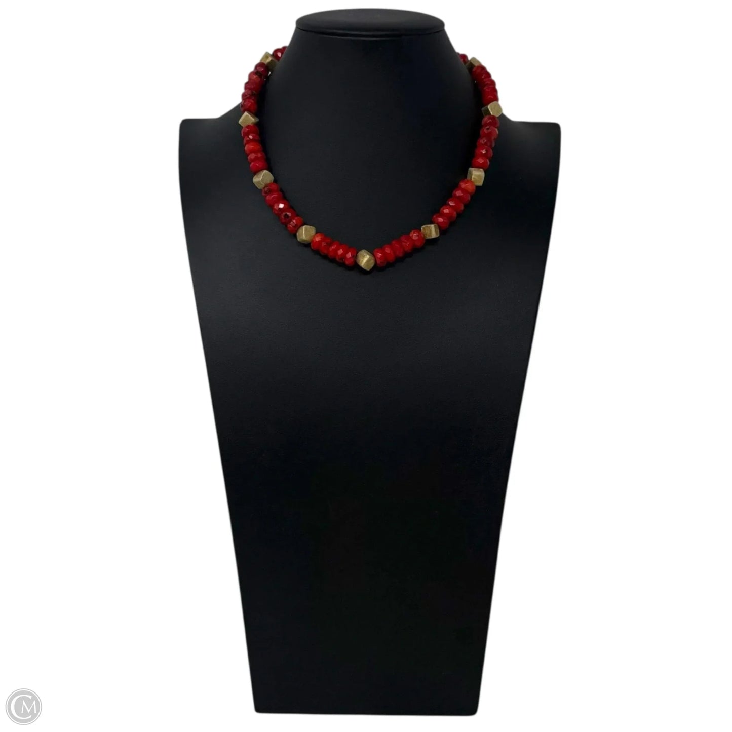 Faceted Red Coral & Brushed Vermeil Box Beaded Collar Necklace