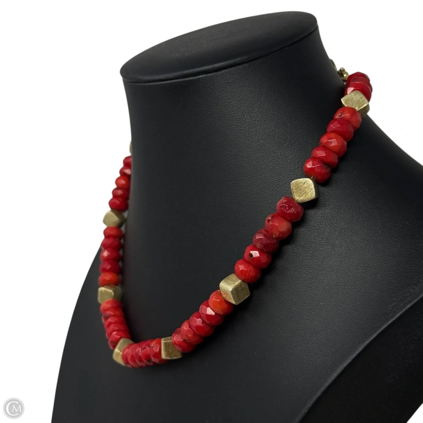 Faceted Red Coral & Brushed Vermeil Box Beaded Collar Necklace