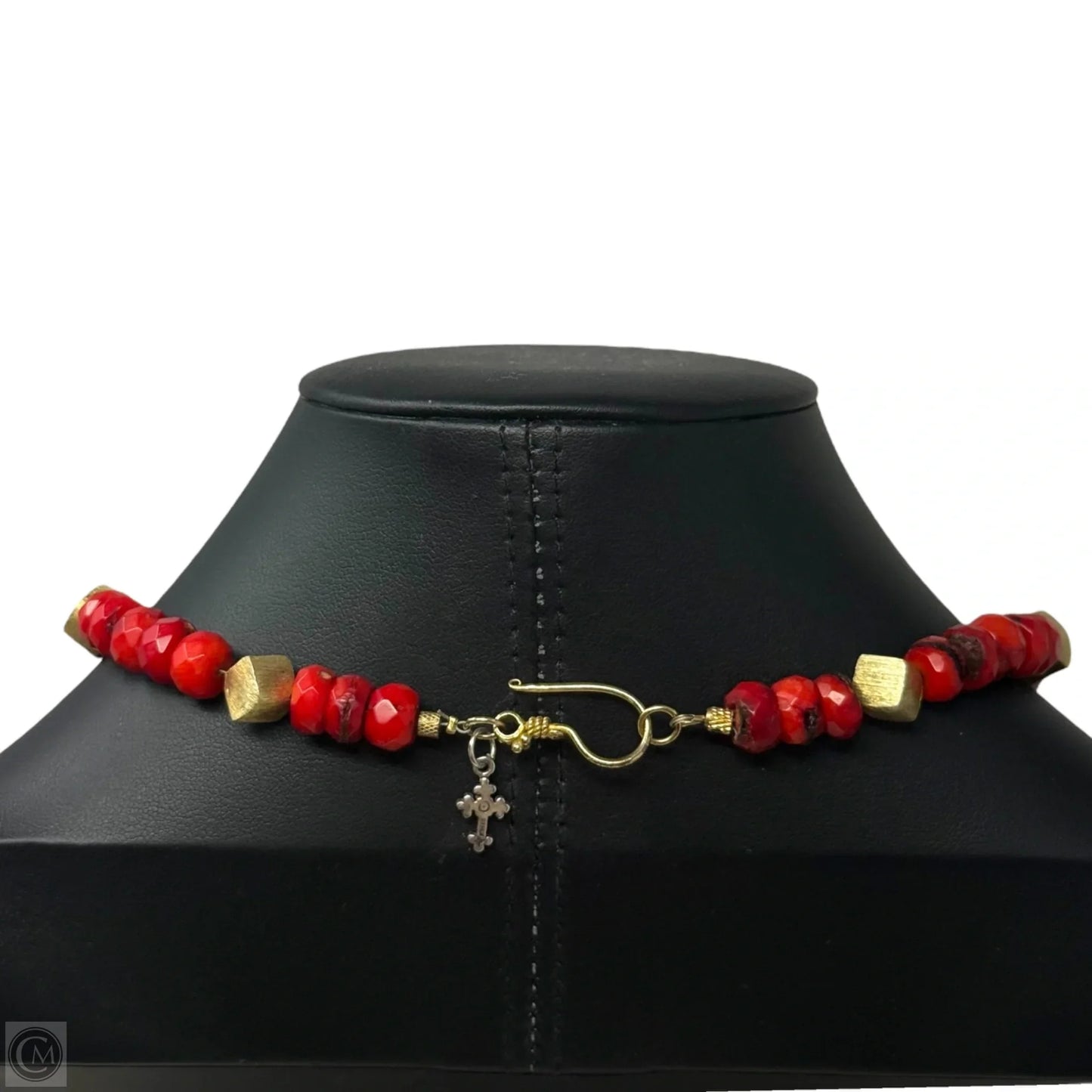 Faceted Red Coral & Brushed Vermeil Box Beaded Collar Necklace
