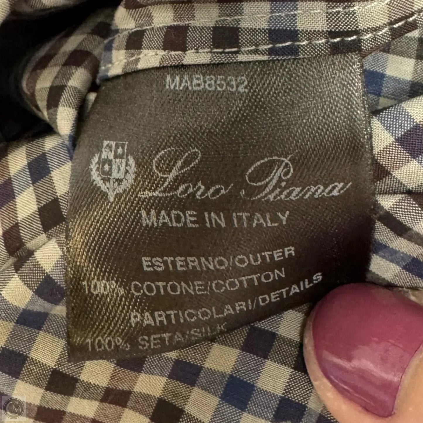 Silk Trim Top Long Sleeve Luxury Designer By Loro Piana In Plaid Pattern, Size: L