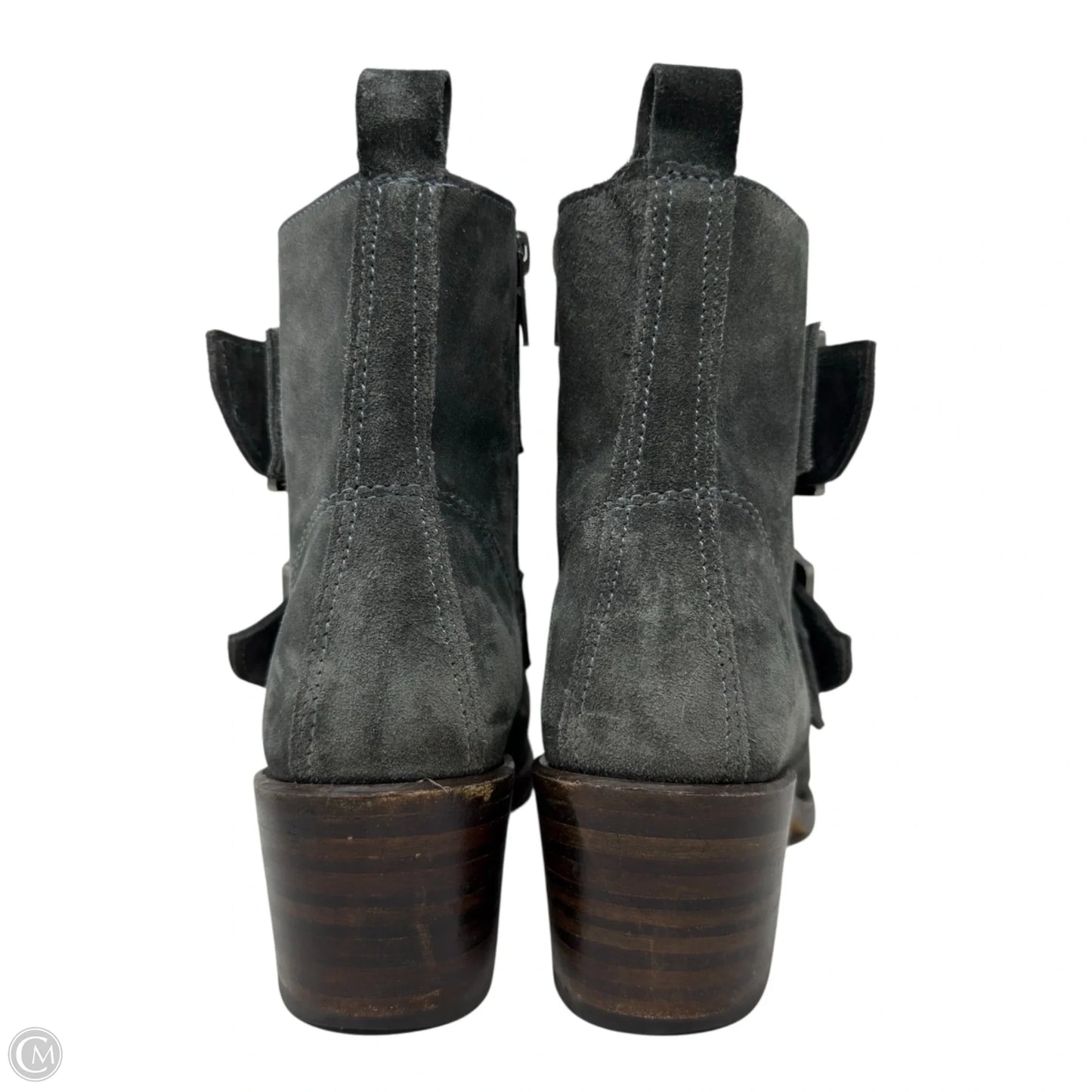 Sabrina Double Buckle Boots Designer By Frye In Grey, Size: 8