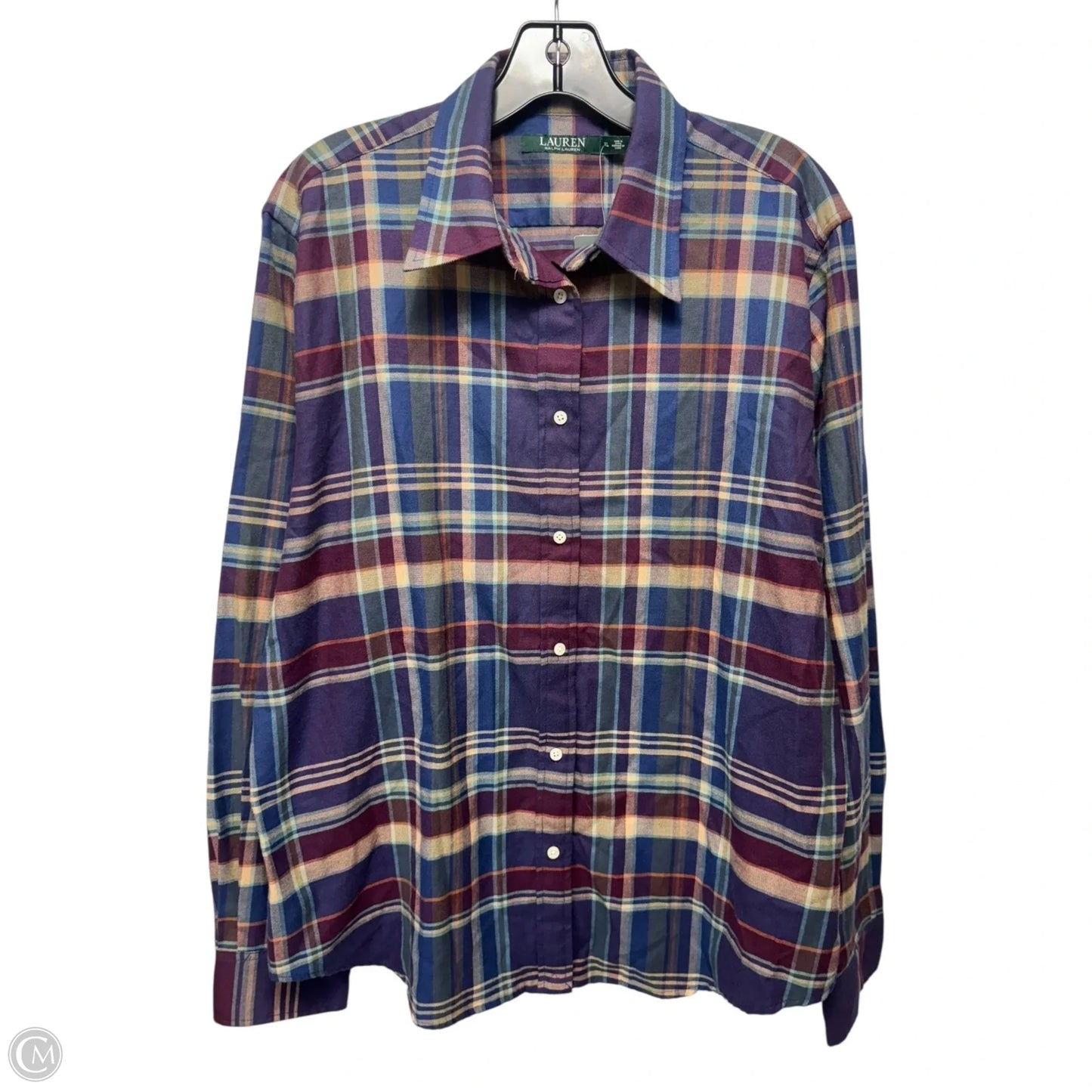 Top Long Sleeve By Lauren By Ralph Lauren In Plaid Pattern, Size: Xl
