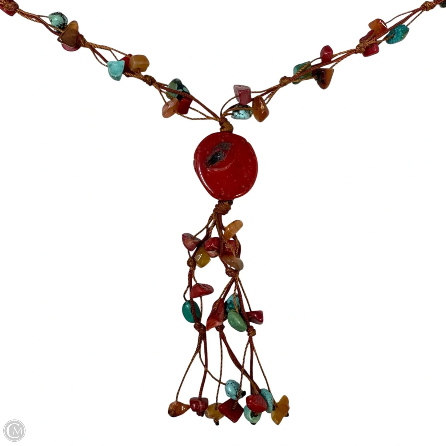 Hand Knotted Coral & Turquoise Bead Lariat Toggle Necklace