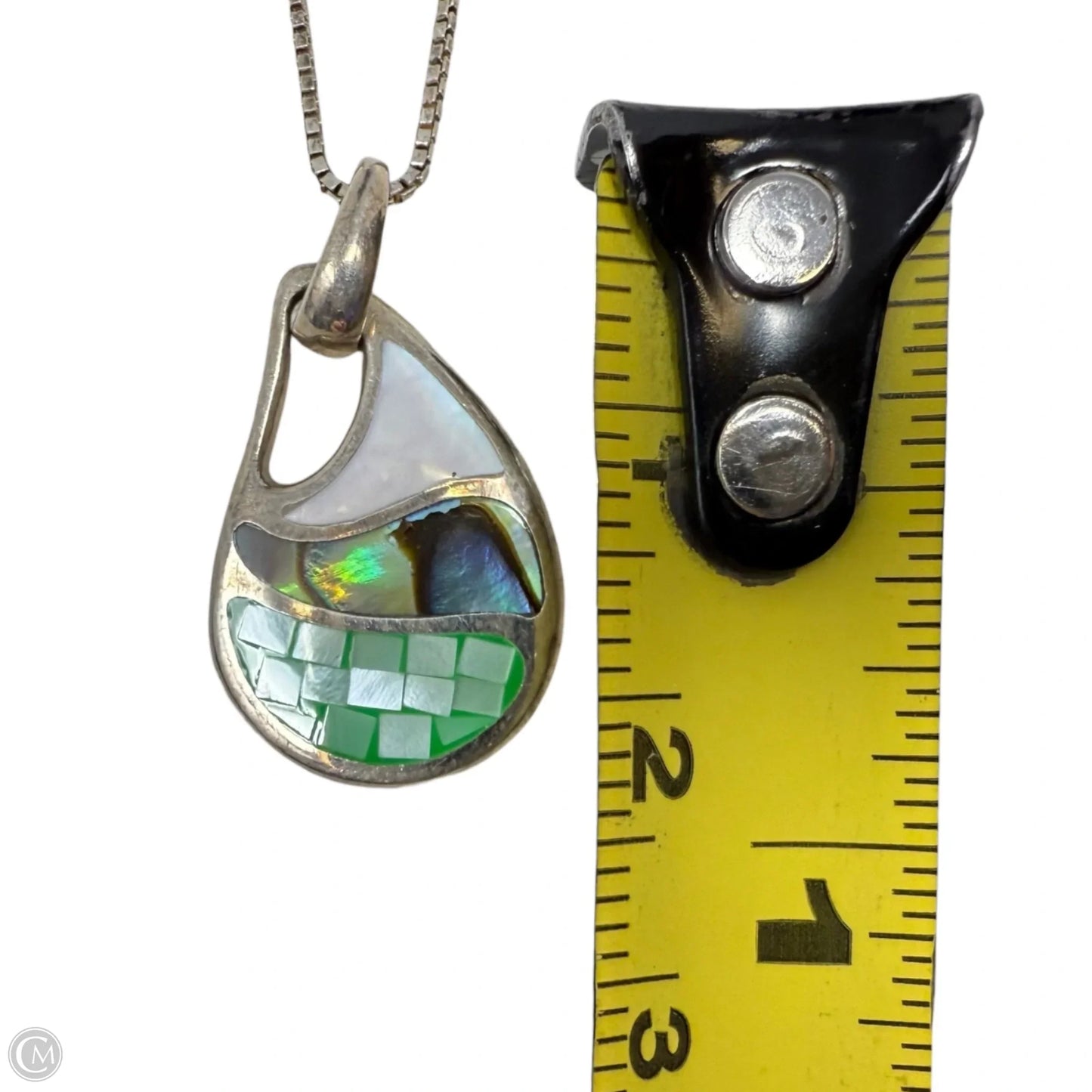 Vintage Sterling Silver 925 Mosaic Inlay Teardrop Pendant Necklace