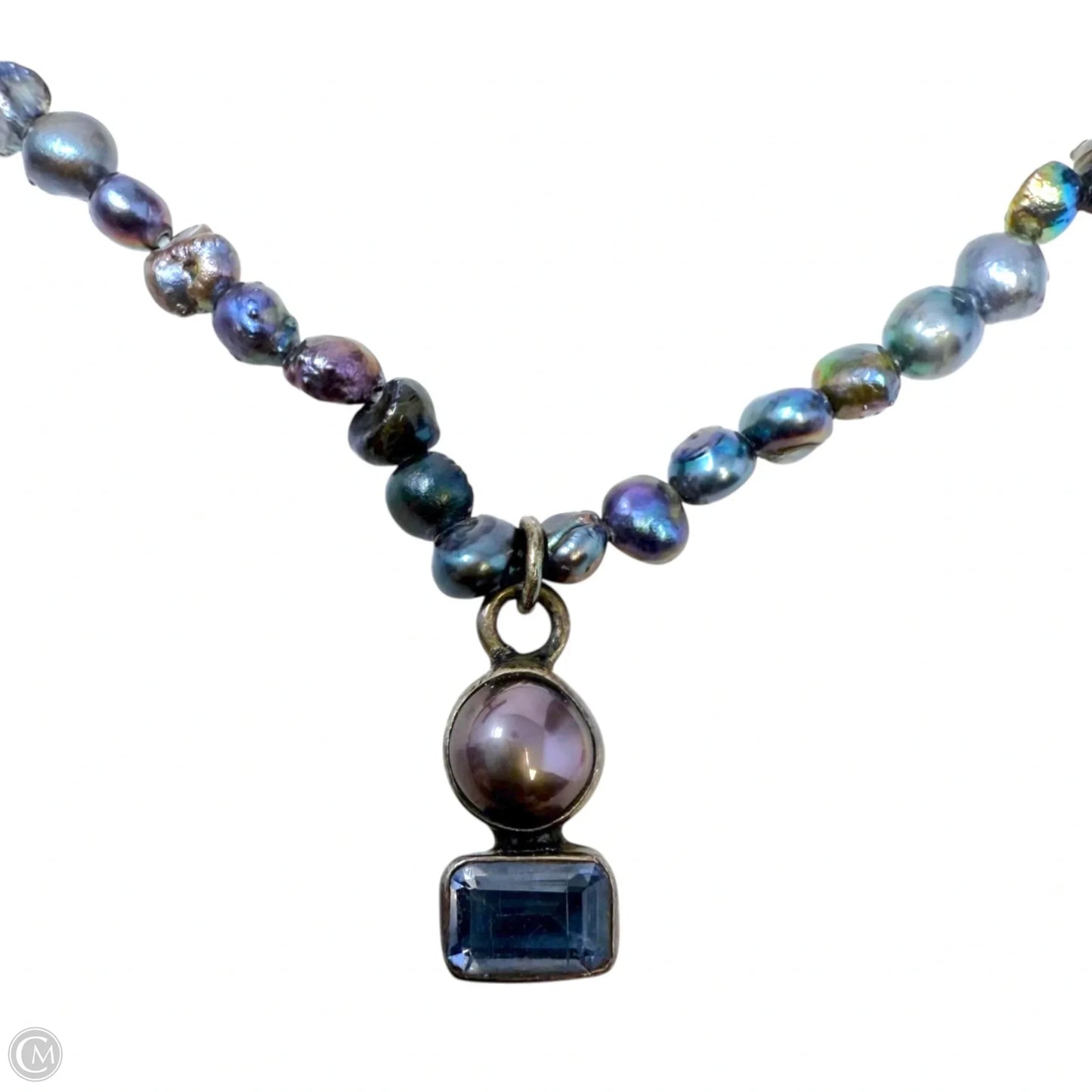 Sterling Silver, Black Pearl & Multi Gemstone Pendant Necklace