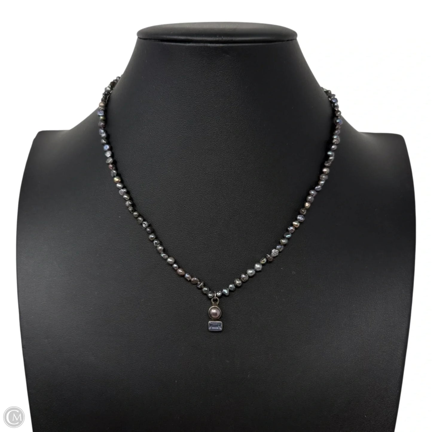 Sterling Silver, Black Pearl & Multi Gemstone Pendant Necklace