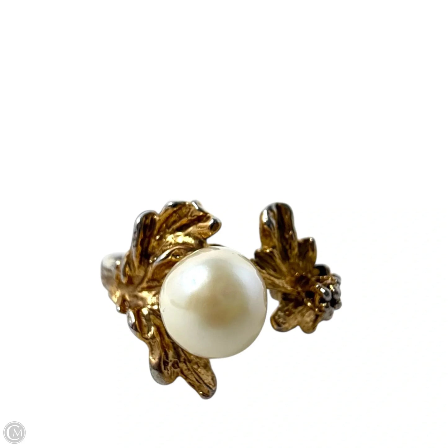 Vintage Gold Over Sterling Silver Pearl Adjustable Ring