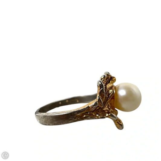 Vintage Gold Over Sterling Silver Pearl Adjustable Ring