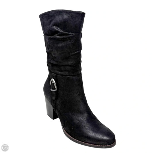 Cheyenne Microfiber Boots Mid-calf Heels By Bare Traps In Black, Size: 8