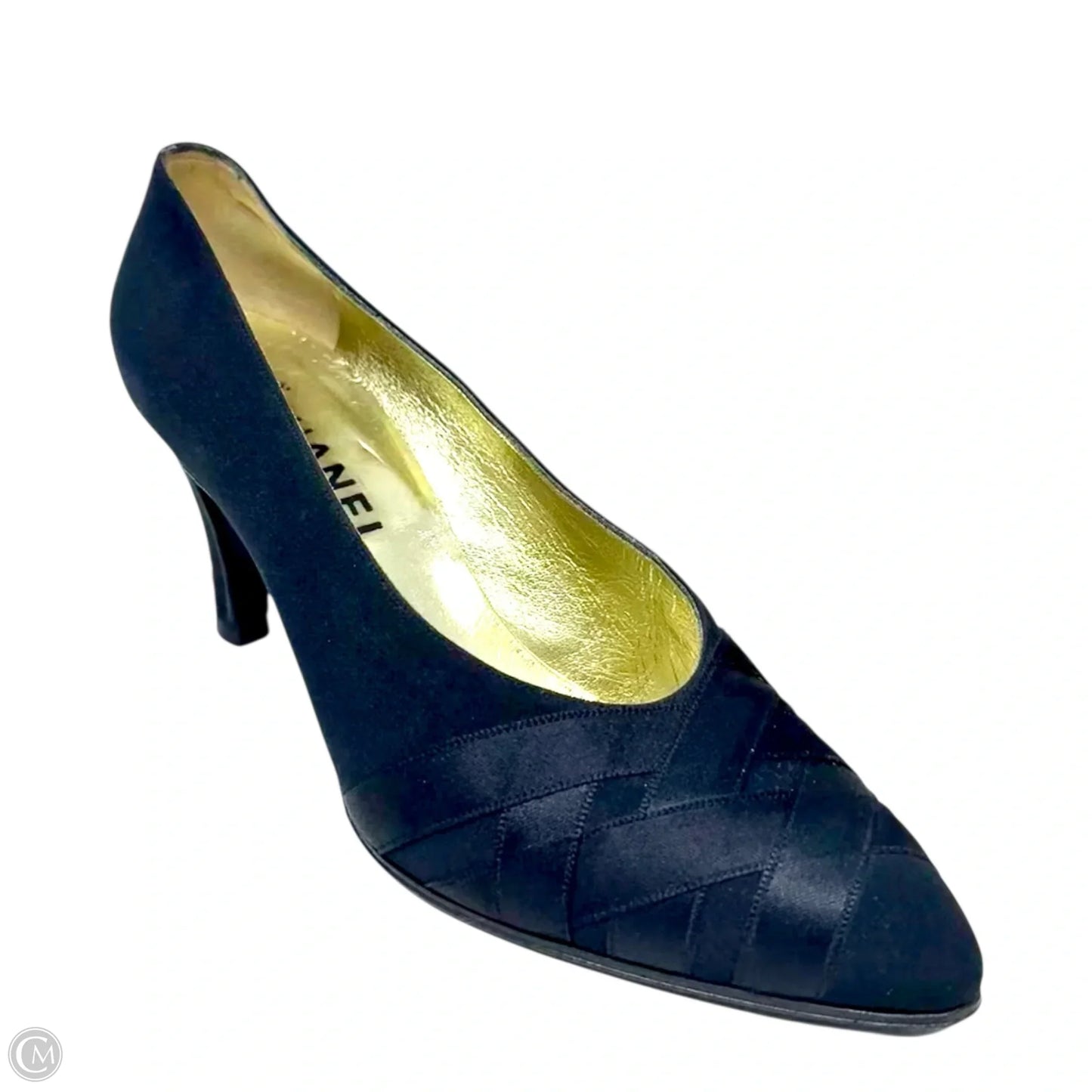 Satin Woven Pumps Luxury Designer By Chanel In Black, Size: US 8/ FR 39