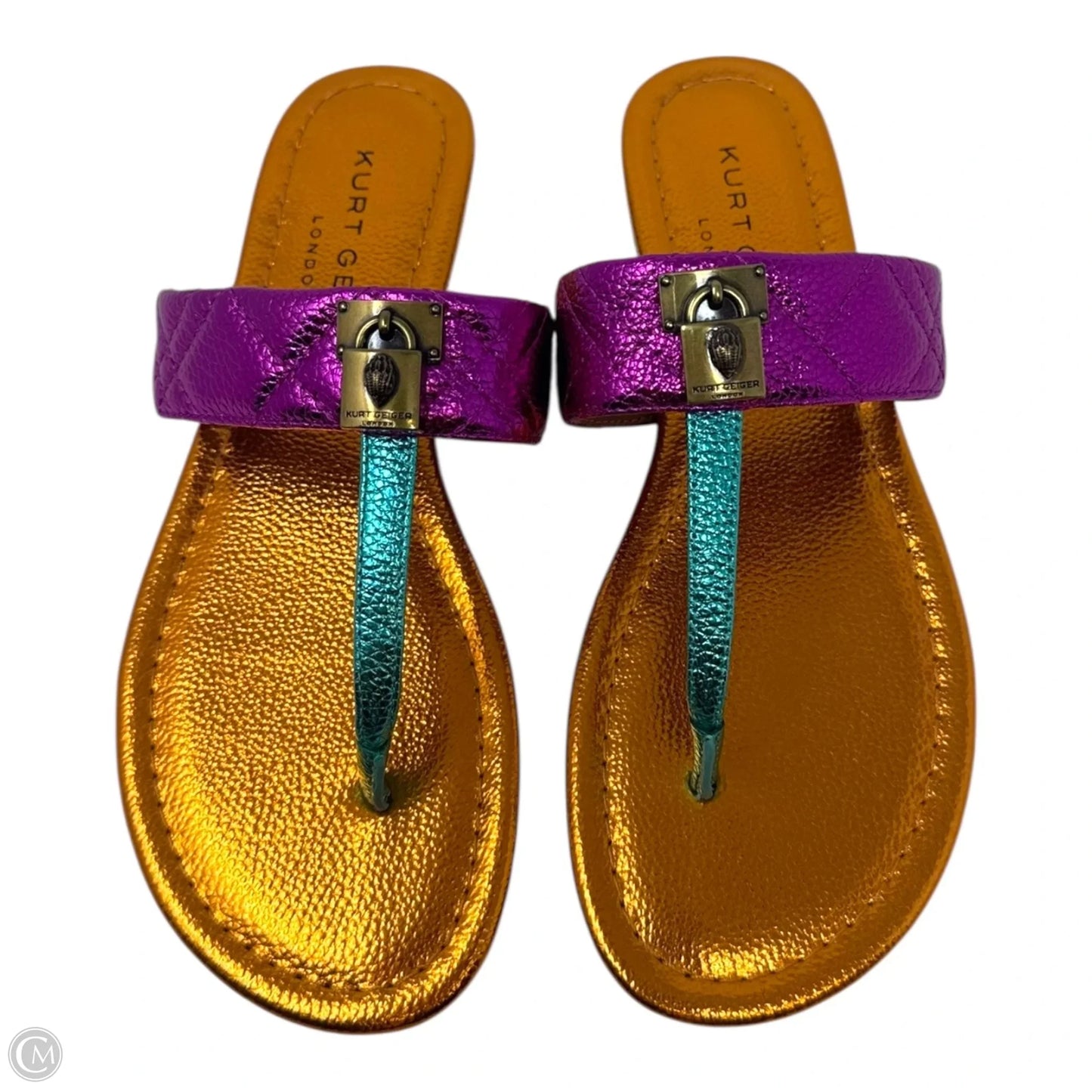 Brixton Metallic T Strap Sandals Designer By Kurt Geiger In Multi-colored, Size: 6.5