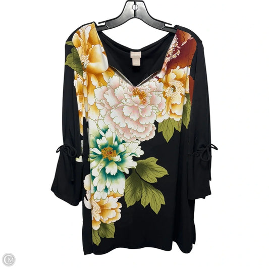 Top 3/4 Sleeve By Chicos In Floral Print, Size: Xl
