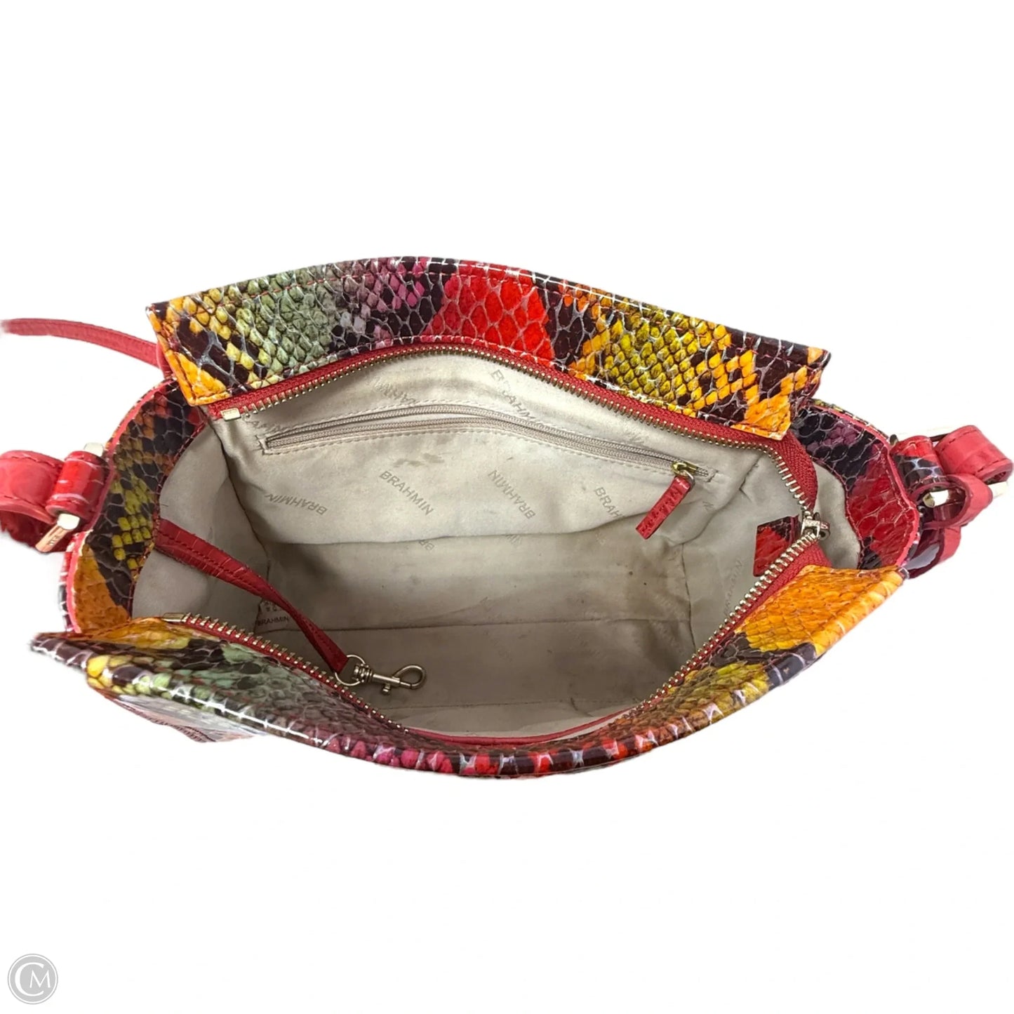 Hillary Embossed Leather Crossbody Bag Designer By Brahmin In Red Dragon Experium, Size: Medium