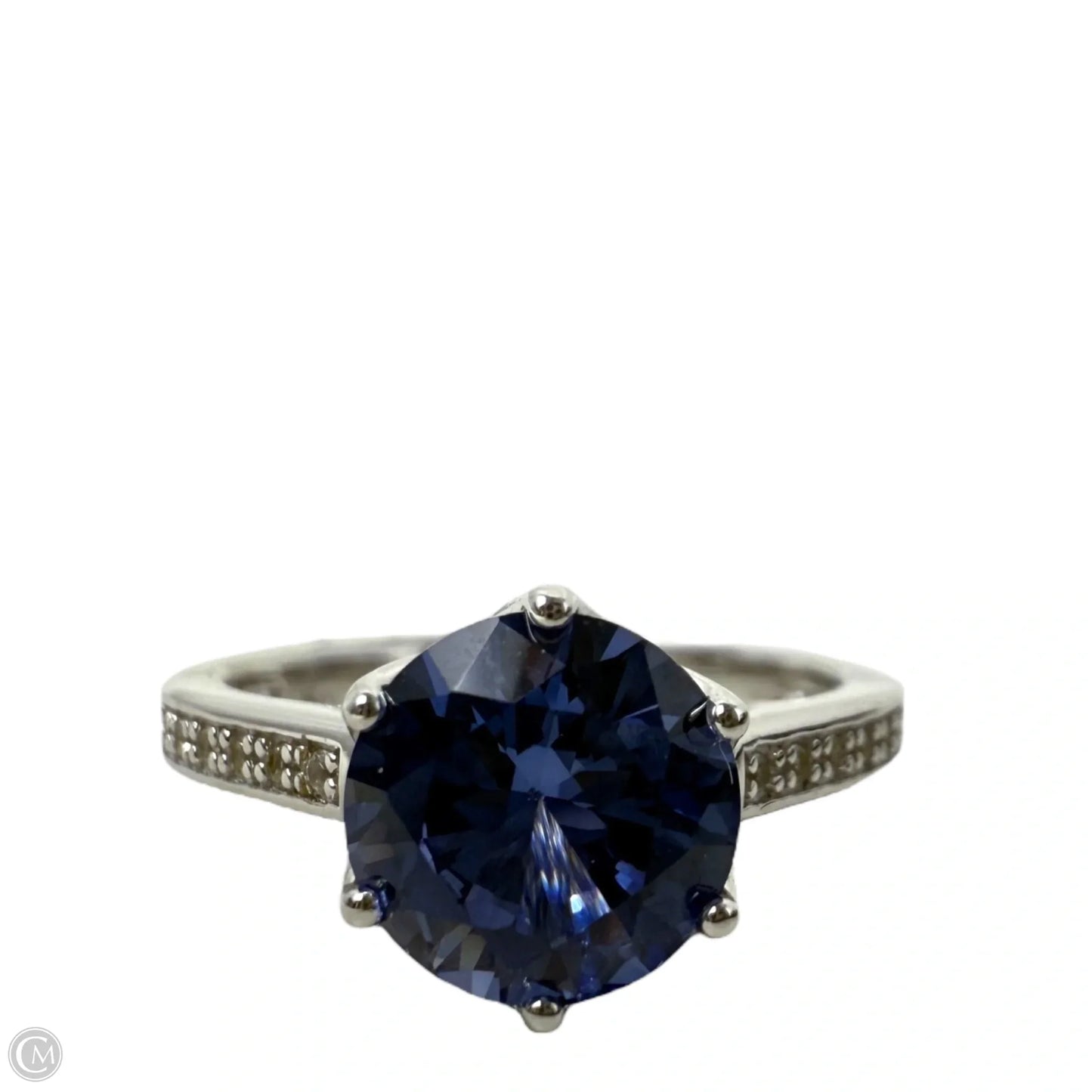 Sterling Silver & Blue Stone Solitaire Ring, Size: 8