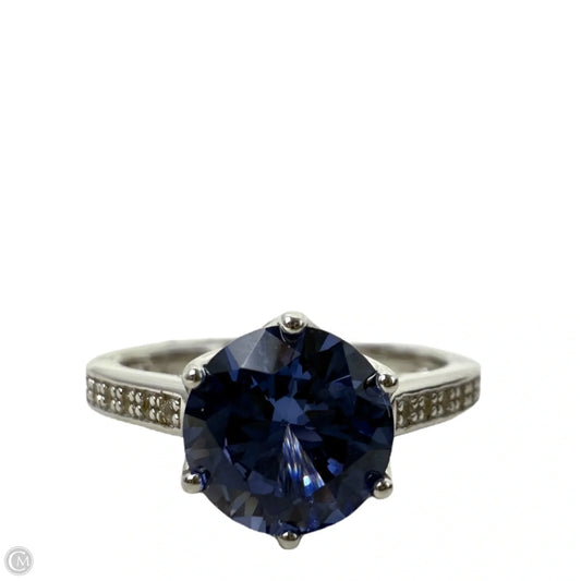 Sterling Silver & Blue Stone Solitaire Ring, Size: 8