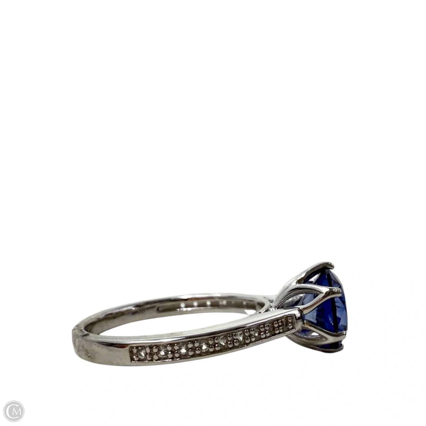 Sterling Silver & Blue Stone Solitaire Ring, Size: 8