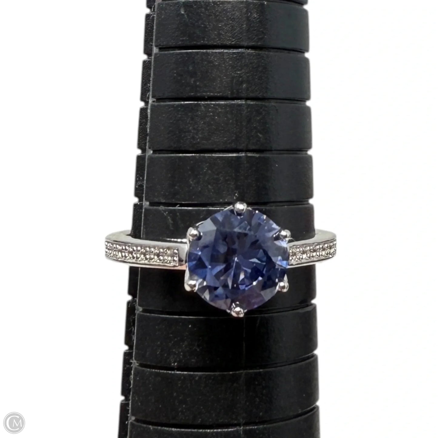 Sterling Silver & Blue Stone Solitaire Ring, Size: 8