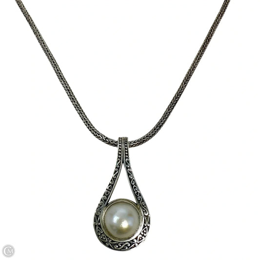 Sterling Silver Mabe Pearl Scrollwork Pendant & Wheat Chain Necklace