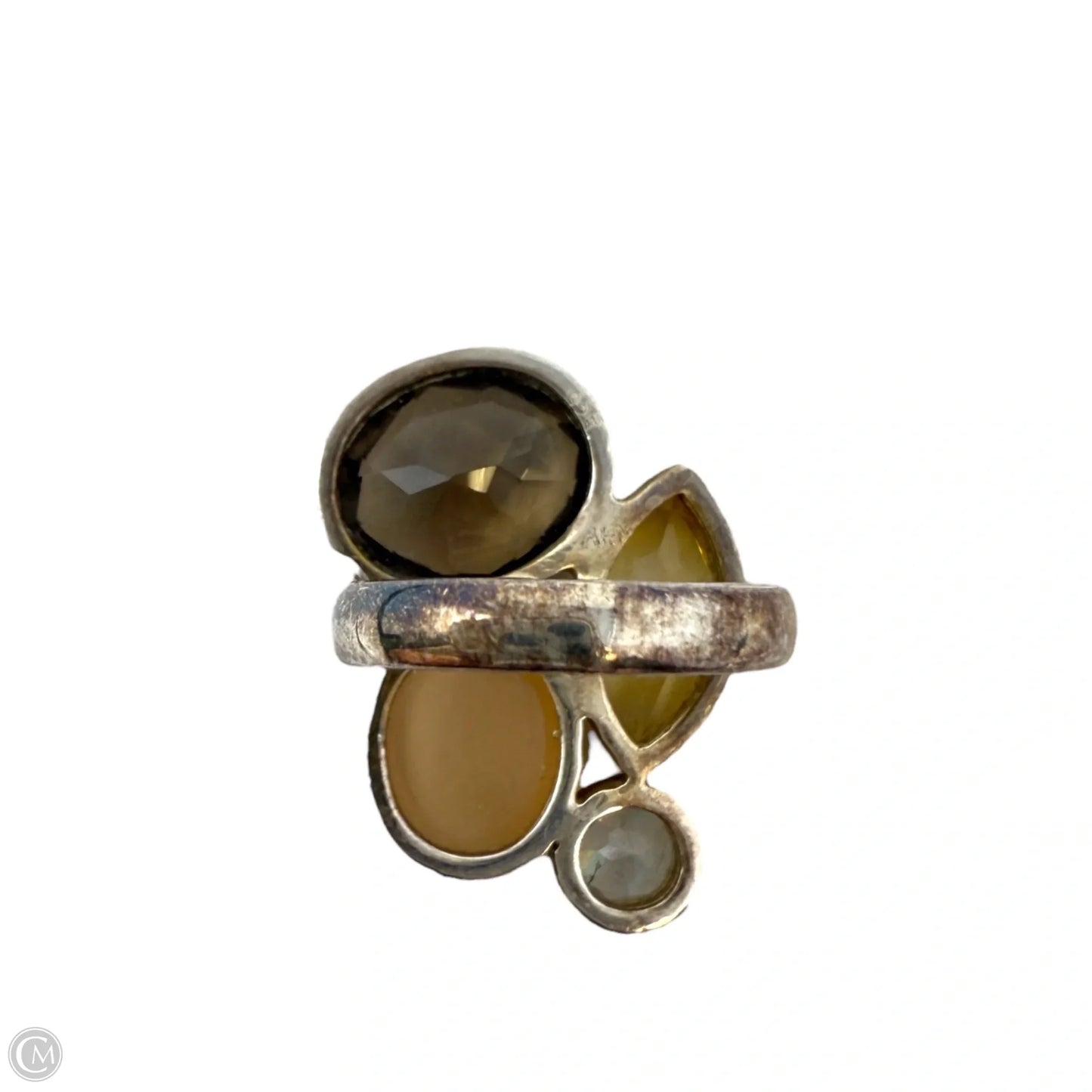 925 Sterling Silver, Peach Moonstone, Citrine Multi Stone Statement Ring By AHM, Size: 5