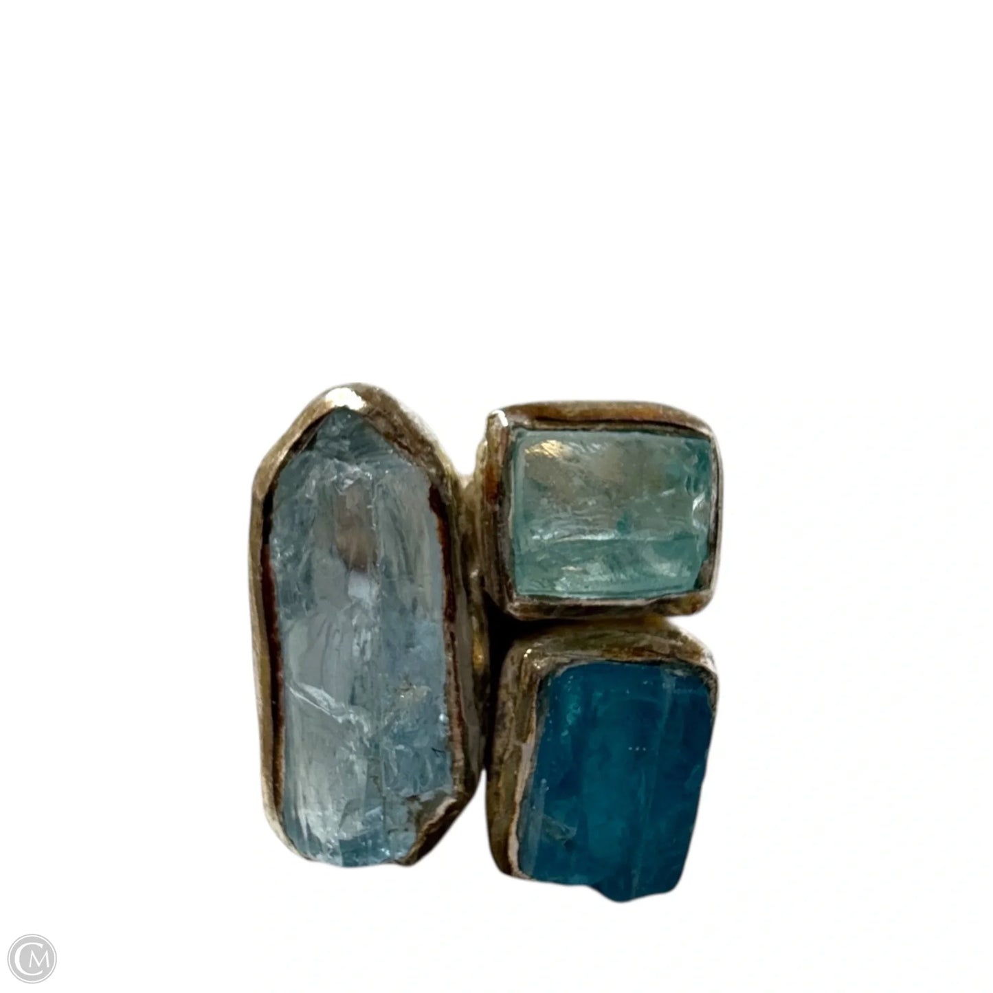Water Element Sterling Silver Tourmaline & Aquamarine Statement Ring, Size: 7