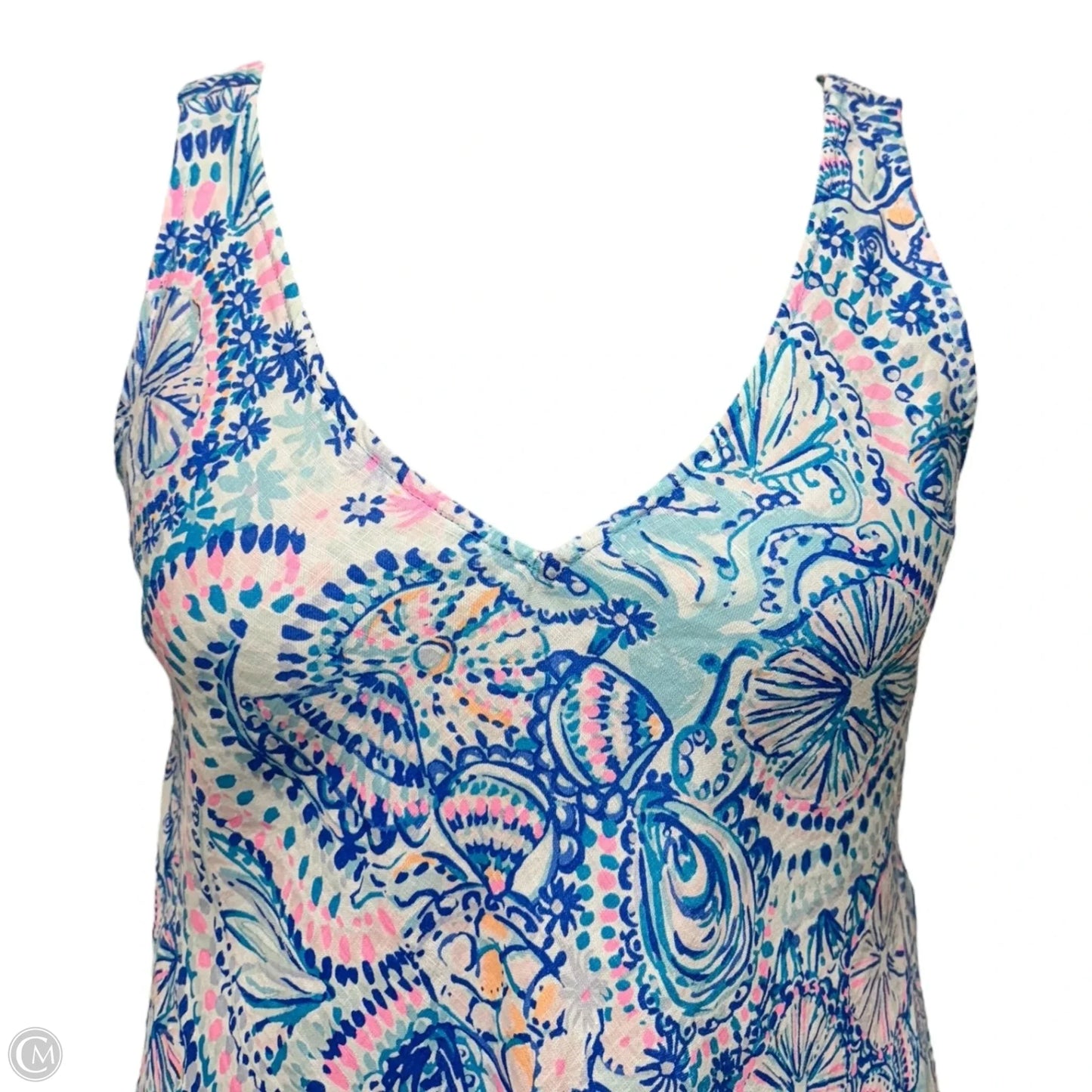 Florin Sleeveless Linen Dress Designer By Lilly Pulitzer In Blue Grotto CommotionIn The Ocean , Size: M