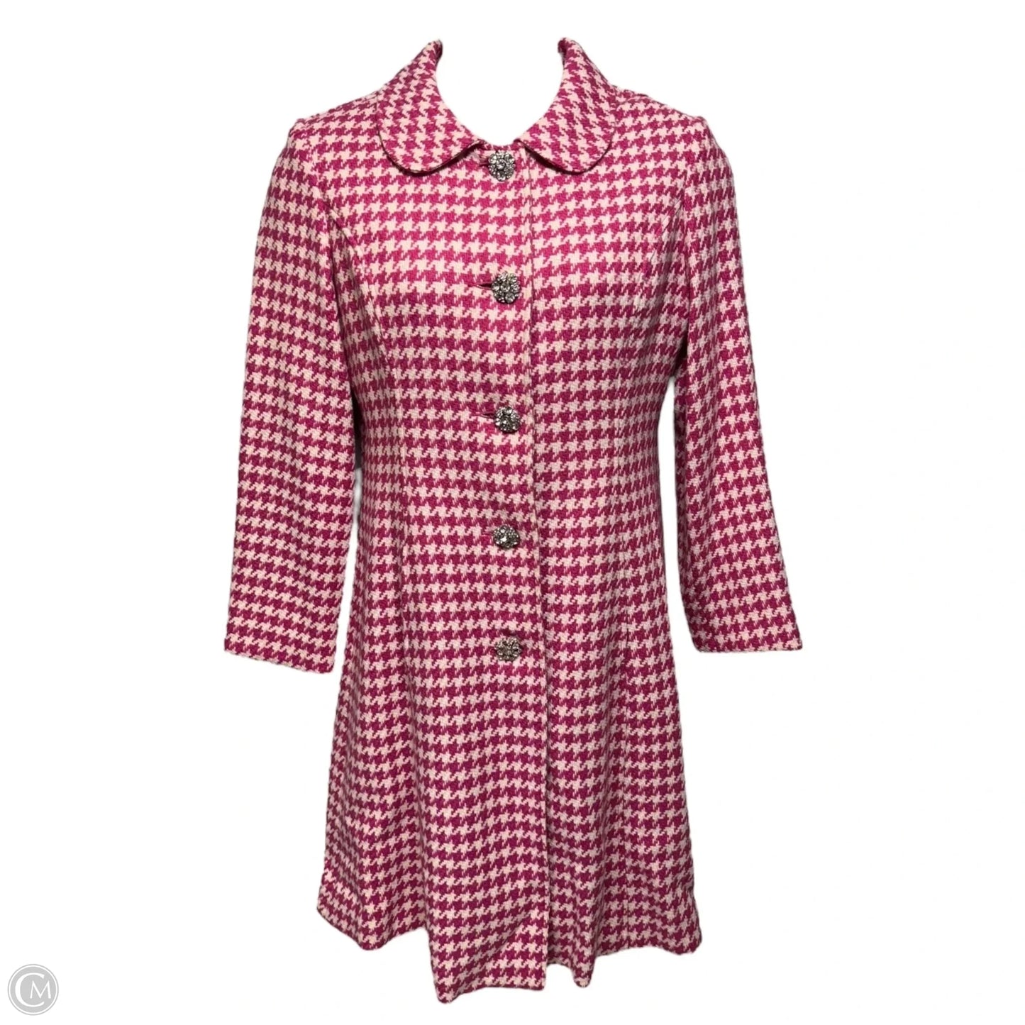 Vintage Houndstooth Coat Designer By Lilly Pulitzer In Pink & White, Size: M