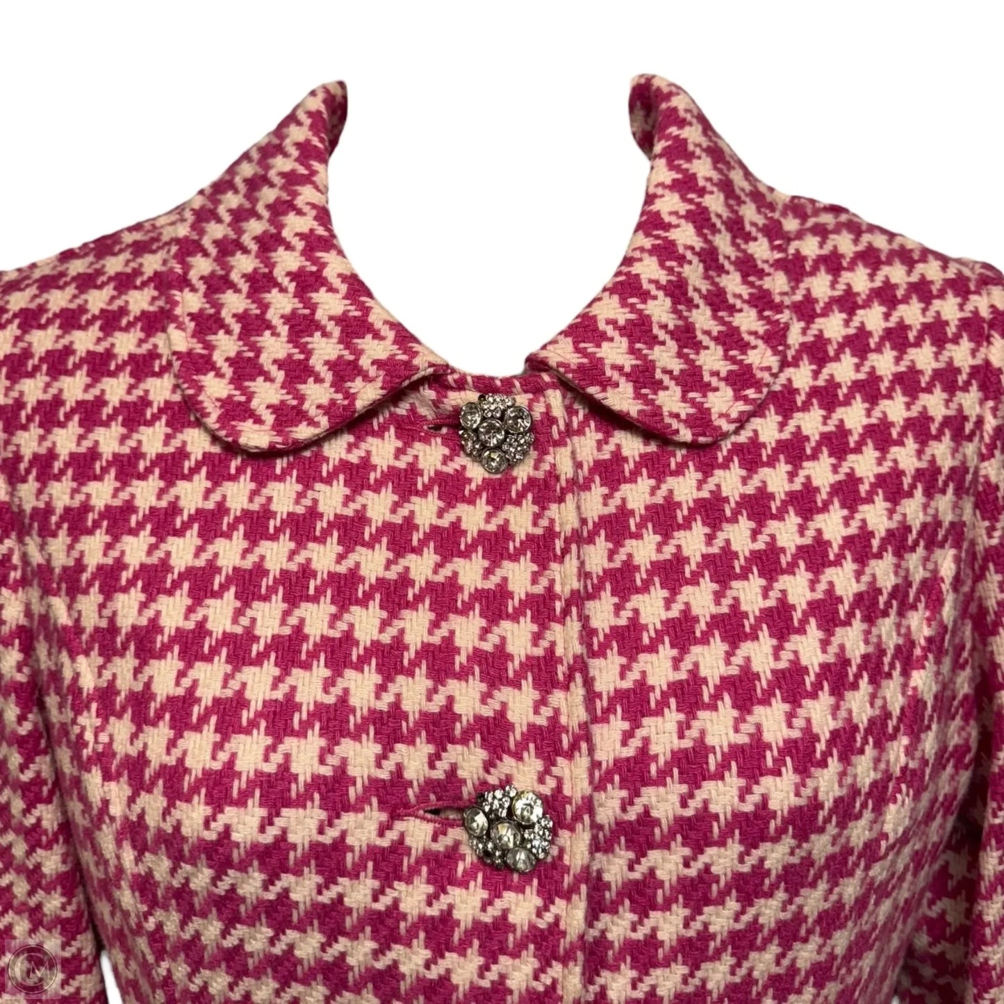Vintage Houndstooth Coat Designer By Lilly Pulitzer In Pink & White, Size: M