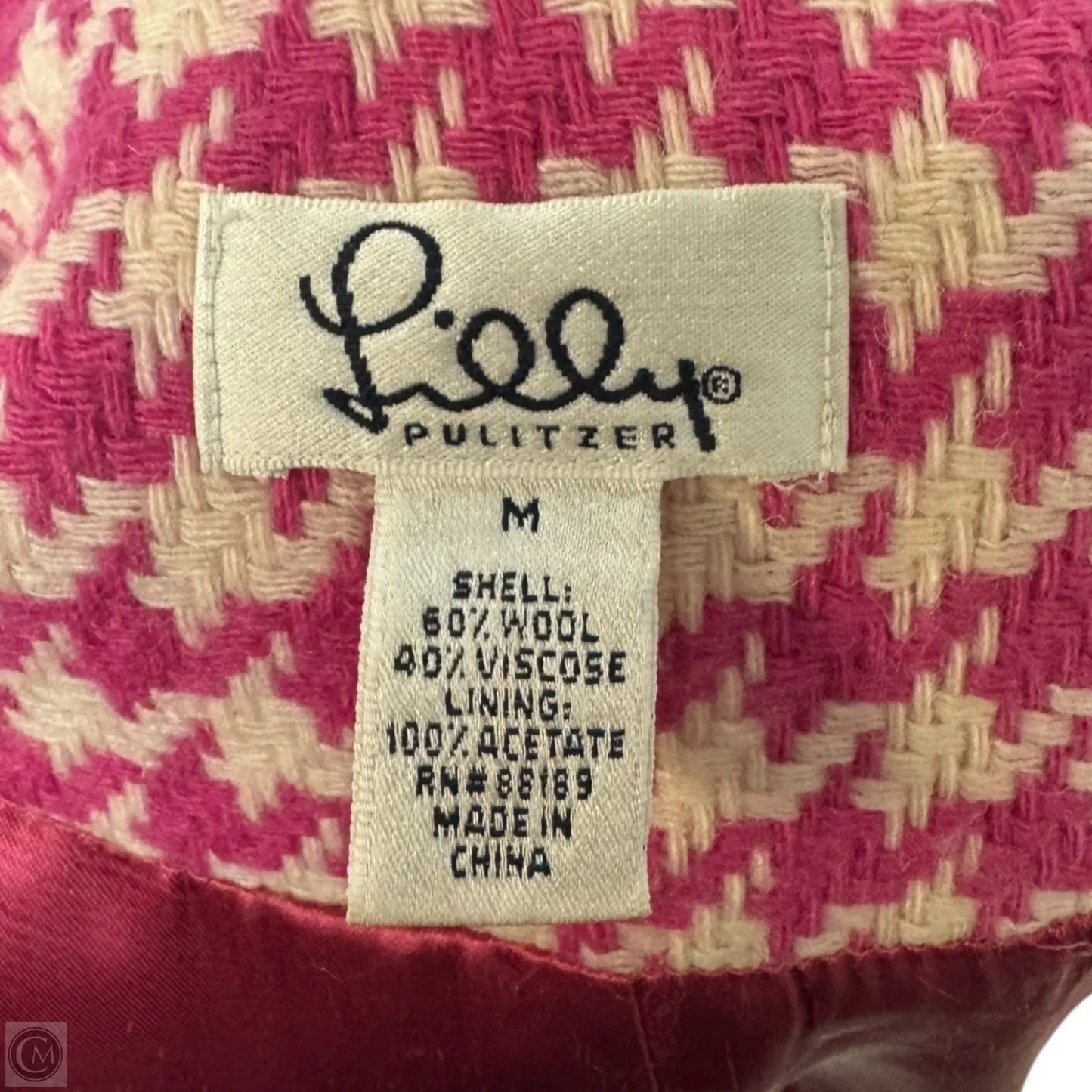 Vintage Houndstooth Coat Designer By Lilly Pulitzer In Pink & White, Size: M