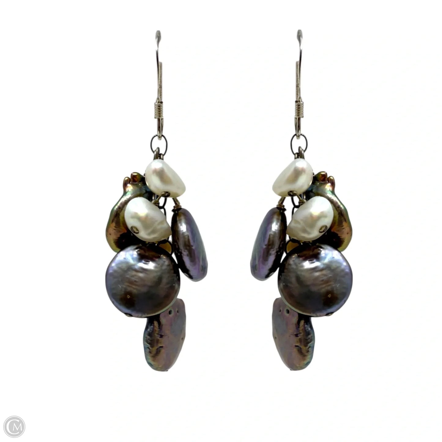 Sterling Silver Multi Pearl Cluster Dangle Earrings