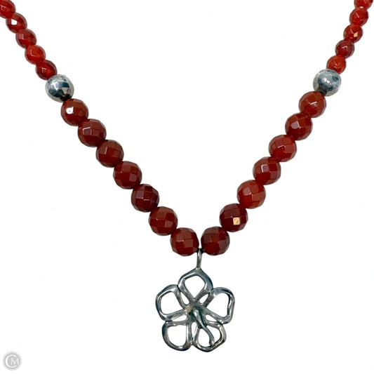 Sterling Silver & Carnelian Beaded Flower Pended Necklace