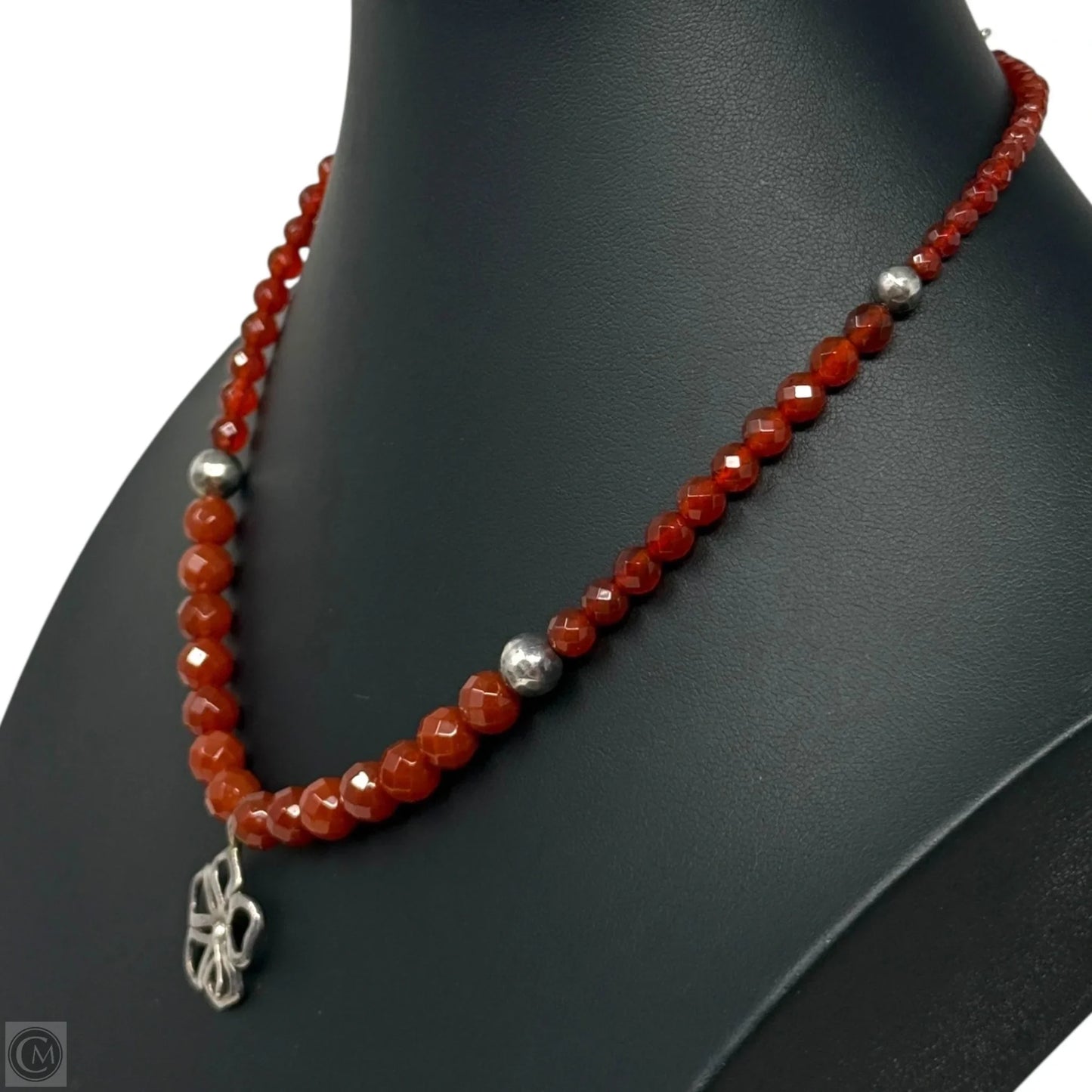 Sterling Silver & Carnelian Beaded Flower Pended Necklace