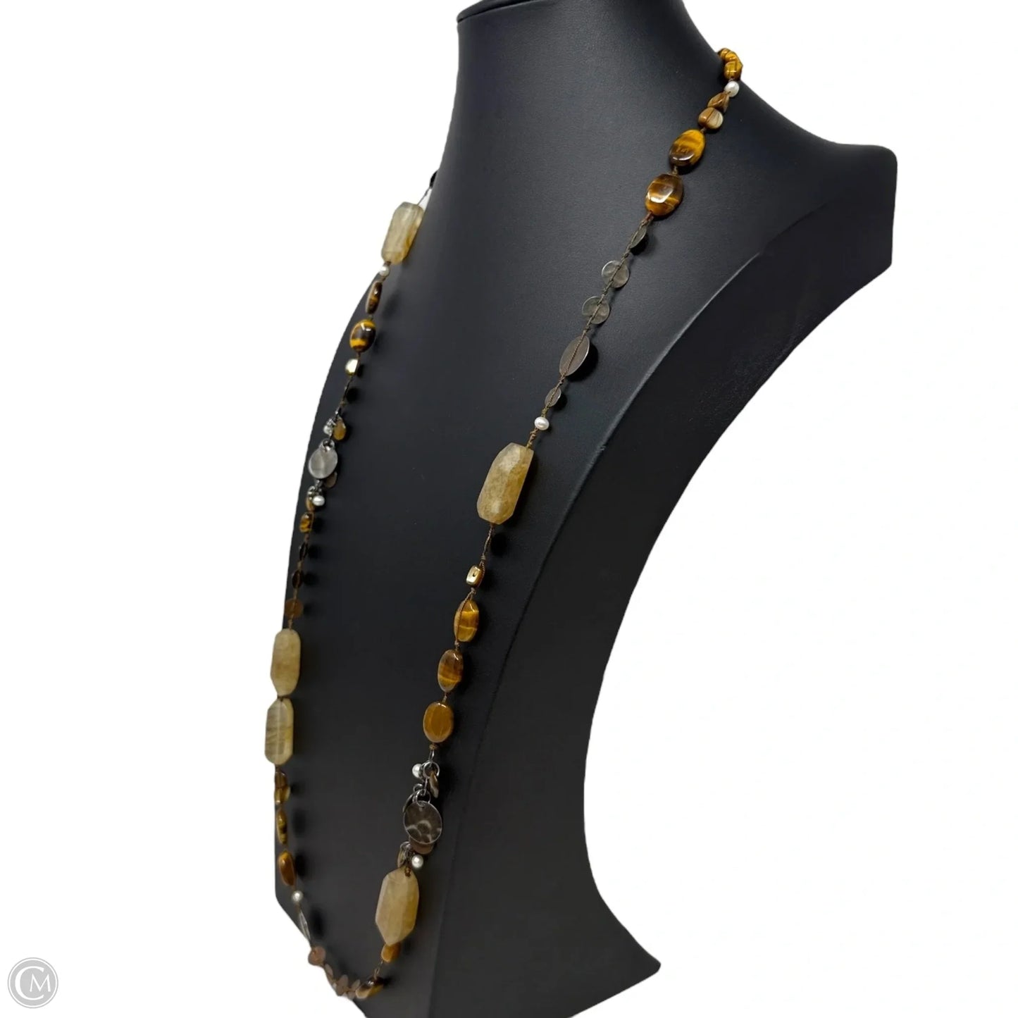 Sterling Silver, Tigers Eye, Quartz, Copper & Pearl Beaded Station Necklace By Silpada