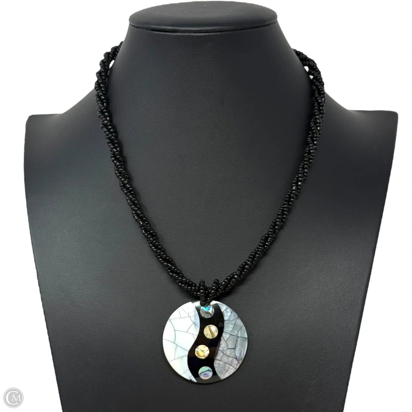 Mother Of Pearl Yin Yang Round Pendant Twisted Bead Necklace