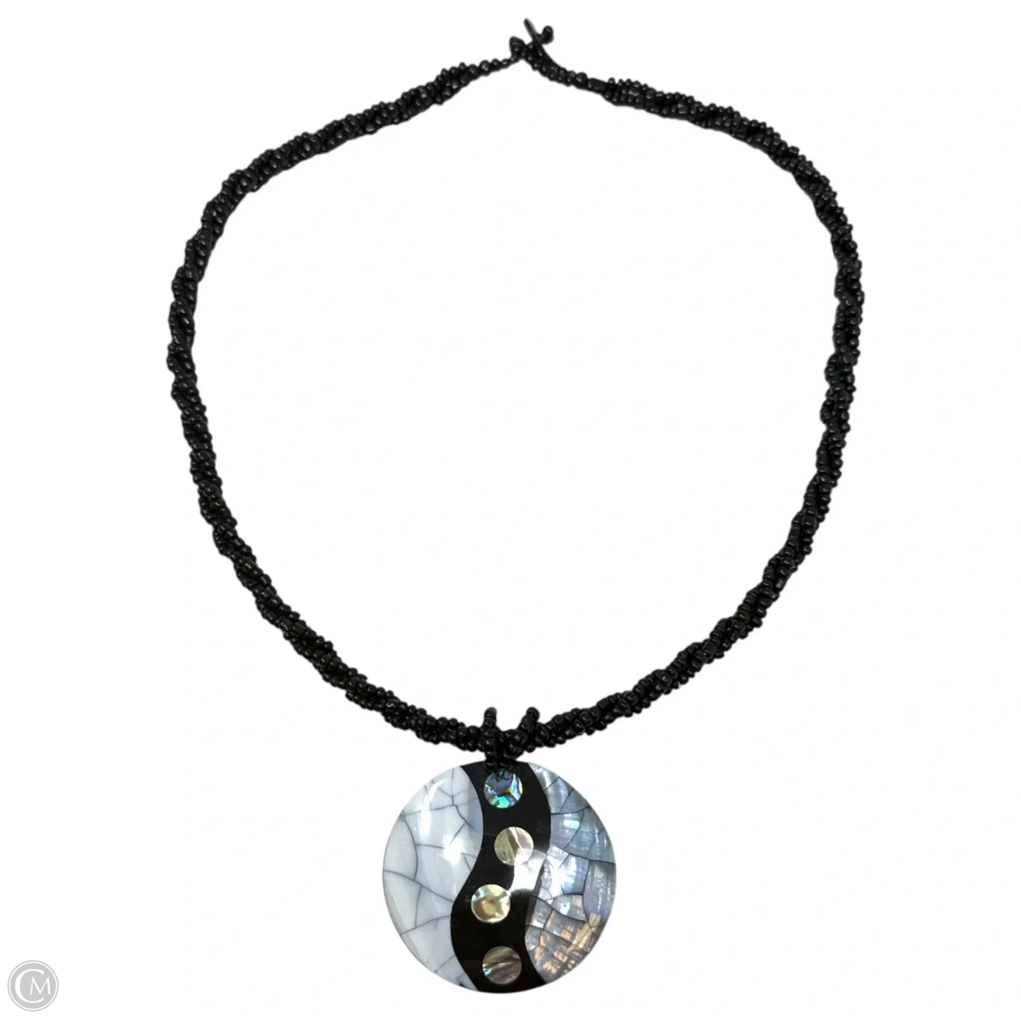 Mother Of Pearl Yin Yang Round Pendant Twisted Bead Necklace